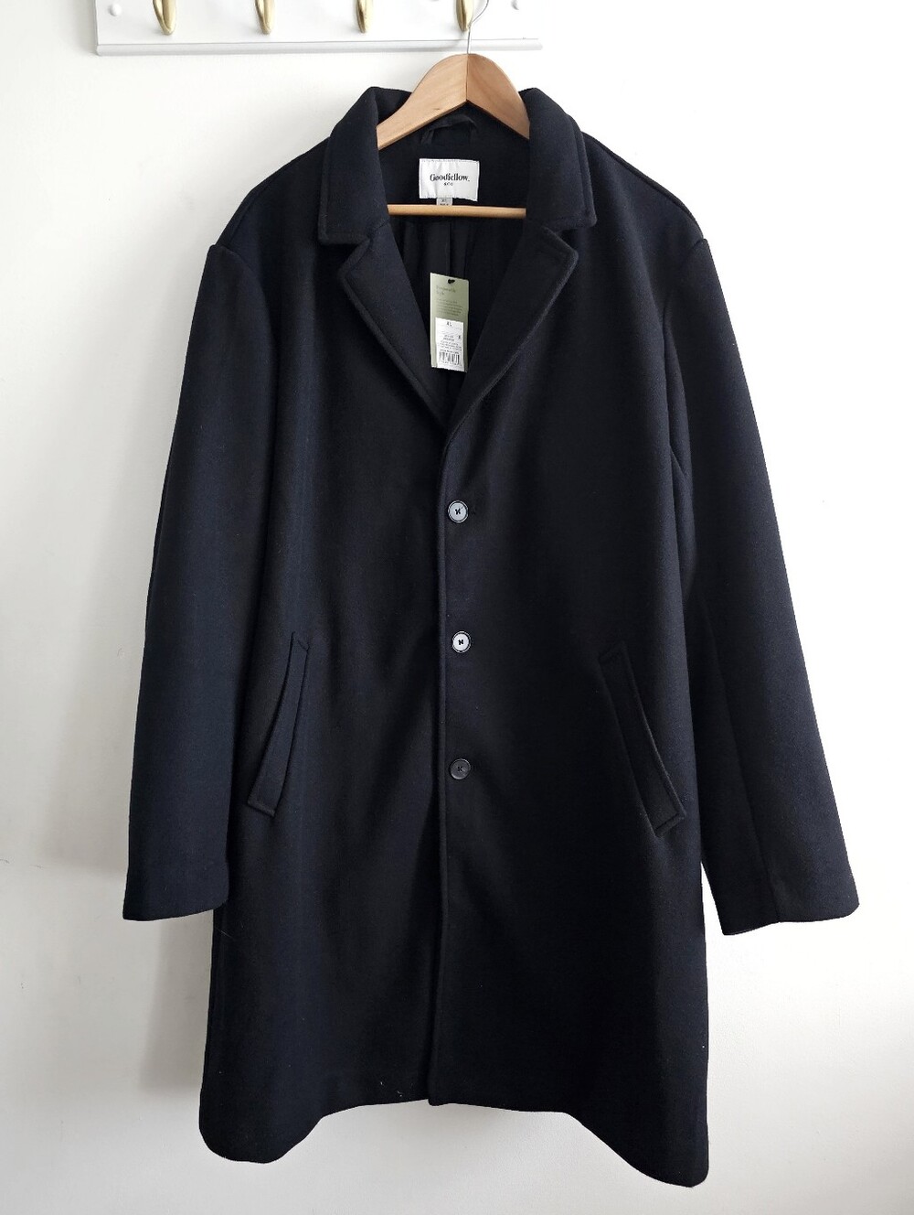 Goodfellow & Co Men's Black Topcoat Overcoat XL NWT Classic Button Front